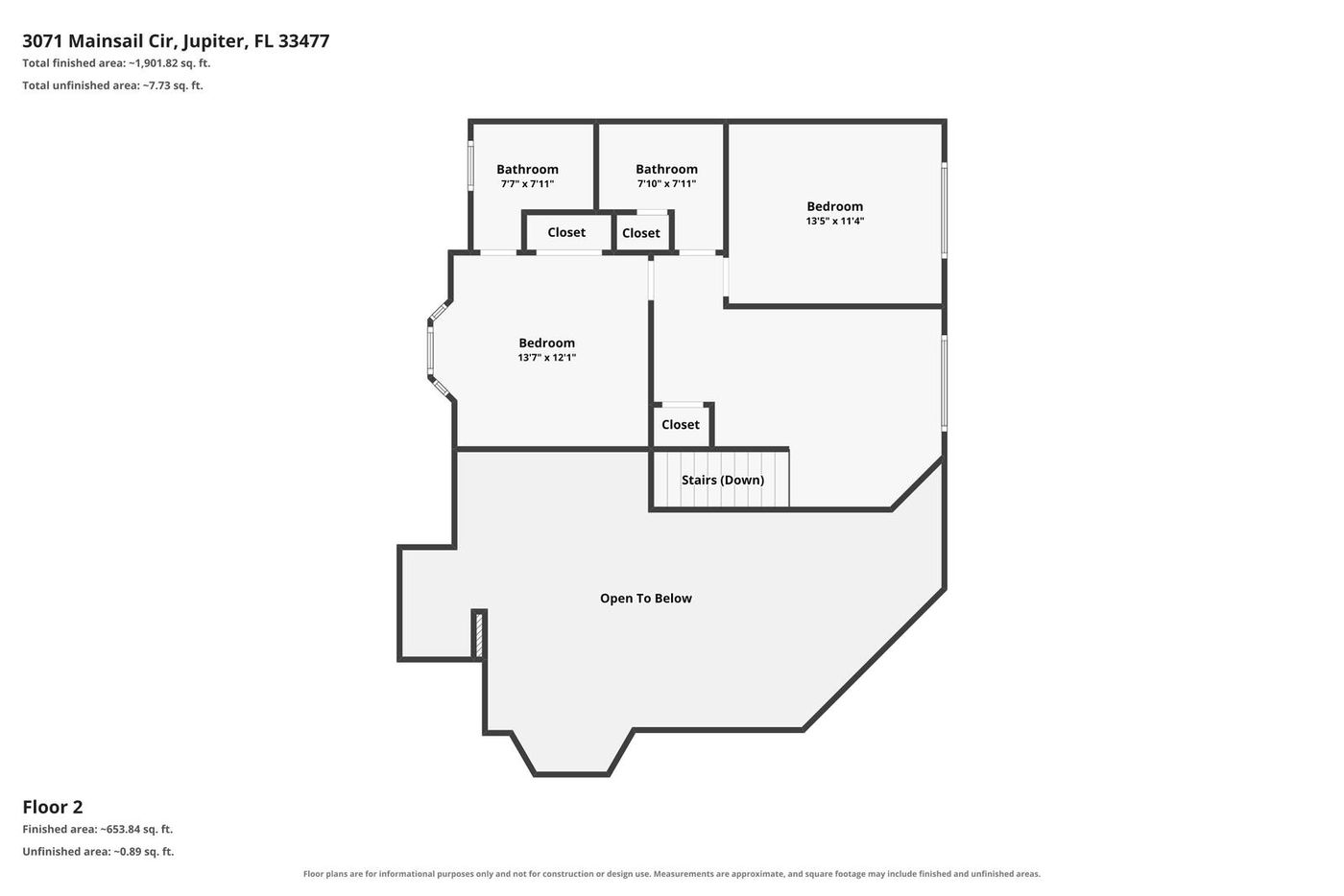 Second floor plan of 3071 Mainsail Circle with loft, two guest bedrooms and two baths