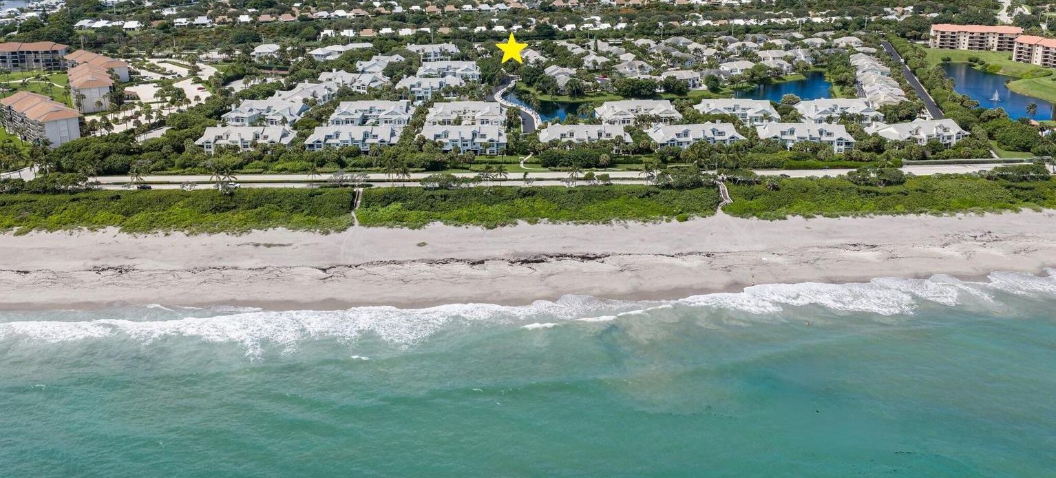 Aerial view of Sea Colony in Jupiter, Florida, across A1A from the beach and ocean